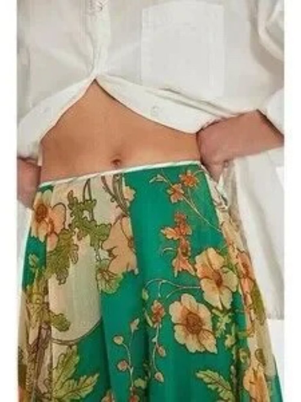 Free People Palermo Villa Chiffon Floral Maxi Skirt Emerald Combo - Picture 3 of 5